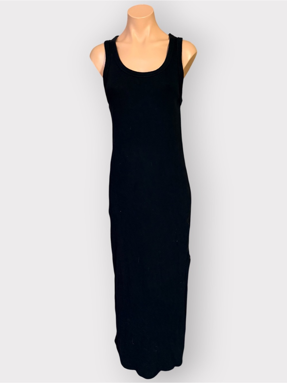 Universal Thread Women’s L Black Rib Knit Scoop Tank Maxi Dress Side Slit
